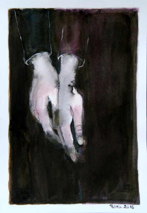 2200,- CZK V davu - akvarel+tuš, 26x18