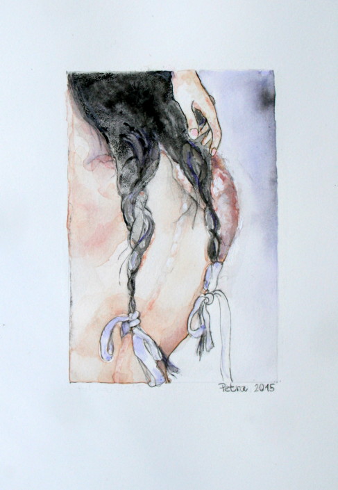 4000,- CZK Až rozpustíš si vlasy.., akvarel + tuš, 26 x 18